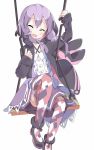  1girl ^_^ blush closed_eyes highres long_hair purple_hair smile solo swing_set swinging tantan_men_(dragon) thigh-highs vocaloid voiceroid yuzuki_yukari 