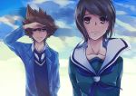  1girl brown_eyes brown_hair digimon digimon_adventure digimon_adventure_02 school_uniform short_hair smile yagami_hikari yagami_taichi 