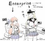  american_flag blonde_hair chinese enterprise_(hms)_(zhan_jian_shao_nyu) enterprise_(zhan_jian_shao_nyu) hat long_hair namesake red_eyes redhead rigging skirt smokestack translated union_jack y.ssanoha zhan_jian_shao_nyu 