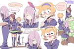  ! 3girls :d :o ? ^_^ ^o^ ass blue_eyes blush boots bread brown_hair chair chris_(mario) closed_eyes collared_shirt dress eating food fork freckles glasses hair_over_one_eye hairband half-closed_eyes kagari_atsuko knee_boots knife little_witch_academia long_dress long_hair long_sleeves lotte_yanson multiple_girls mushroom open_mouth pink_hair red_eyes shirt short_dress short_hair sidelocks simple_background sitting smile speech_bubble spoon standing sucy_manbavaran table text translation_request tray white_background witch 