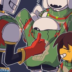  1girl 1other 2022 2boys 2d akui572274391 ambiguous_gender animal_ears anthro armor arms_up artist_name black_background black_shorts blue_shorts brothers brown_hair cape character_print child christmas christmas_sweater covered_mouth digital_media droopy_ears fangs female floppy_ears flying_sweatdrops frisk_(undertale) full_body furry furry_female gloves goat goat_ears goat_girl goat_horns green_sweater grin head_out_of_frame height_difference highres hollow_eyes horizontal-striped_clothes human humanoid long_sleeves male male_focus mammal monster monster_boy monster_girl multiple_boys open_mouth outline oversized_clothes papyrus_(undertale) red_cape red_gloves sans_(undertale) short_hair shorts siblings simple_background single_vertical_stripe skeleton sleeves_past_fingers sleeves_past_wrists smile socks solo_focus sparkle striped_clothes striped_shorts striped_sweater sweater teeth thumbs_up toriel twitter_username undead undersized_clothes undertale utdr_(toby_fox) vertical-striped_clothes vertical-striped_shorts white_armor white_background white_fur white_horns white_outline white_socks white_stripes 