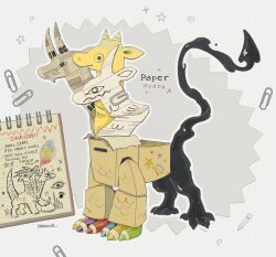  animalization box cardboard_box commentary creature english_text highres hydra ink no_humans notepad original paper paperclip pencil sketch sorochii symbol-only_commentary twitter_username white_background 