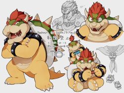  3boys armlet big_nose bowser bowser_jr. bracelet cape circlet commentary_request crossed_arms dated father_and_son ganondorf horns jewelry ktmr_mgmg male_focus multiple_boys ponytail red_hair sharp_teeth spiked_armlet spiked_bracelet spiked_shell spikes super_mario_bros. teeth the_legend_of_zelda twitter_username white_background 