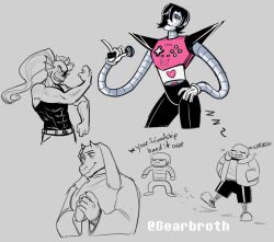 1other 2020 2boys 2d 2girls =_= ambiguous_gender android animal_ears anthro artist_name black_eyepatch black_hair black_shorts black_tank_top clenched_hands closed_eyes colored_sclera cropped_legs digital_media double_horizontal_stripe droopy_ears ear_fins english_text eyepatch fangs female fins fish fish_girl flexing floppy_ears frisk_(undertale) furry furry_female gearbroth gloves goat goat_ears goat_girl goat_horns grey_background hair_over_one_eye hands_in_pockets head_fins high_ponytail holding holding_microphone hood hood_down hooded_jacket horizontal-striped_clothes horns human humanoid humanoid_robot jacket long_hair long_sleeves mammal mettaton mettaton_ex microphone monochrome monster monster_boy monster_girl multiple_boys multiple_girls open_clothes open_jacket own_hands_together pants partially_colored pauldrons pinky_out ponytail robe robot robot_boy sans_(undertale) sharp_teeth shirt short_hair shorts simple_background single_vertical_stripe skeleton sleeping slit_pupils standing striped_clothes striped_shirt striped_shorts tank_top teeth text toned toned_female toriel undead undertale undyne utdr_(toby_fox) vertical-striped_clothes vertical-striped_shorts white_gloves zzz