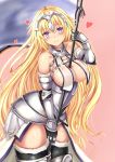  1girl absurdres armor between_breasts blonde_hair blue_eyes blush breasts fate/apocrypha fate/grand_order fate_(series) gauntlets headpiece heart highres long_hair looking_at_viewer ruler_(fate/apocrypha) solo uchida_shou 