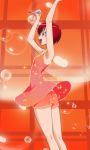  1girl :d armpits arms_up dress haruyama_kazunori kenjou_akira kirakira_precure_a_la_mode open_mouth precure profile red_dress red_eyes red_shorts redhead short_hair shorts smile solo transformation 