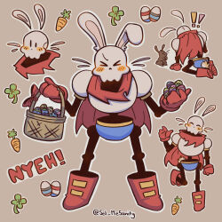  ! !! >_< 1:1 1boy 2024 2d animal animal_ears armor artist_name basket blue_shorts boots brown_background brown_fur brown_rabbit cape carrot closed_eyes clover_leaf cropped_head digital_media easter easter_egg egg fake_animal_ears fake_tail full_body gloves hand_up highres holding_basket holding_egg humanoid kneeling leaf legs_apart male male_focus male_only monster monster_boy multiple_views outline papyrus_(undertale) procreate_(medium) rabbit rabbit_ears rabbit_tail red_boots red_cape red_gloves sel_mesanity shorts simple_background skeleton solo standing standing_on_one_leg tail teeth undead undertale utdr_(toby_fox) whiskers white_armor white_outline 