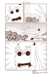  (o)_(o) 4koma angry artist_name collar comic commentary_request cutting gradient gradient_background greyscale highres horns kantai_collection long_hair mittens monochrome moomintroll muppo northern_ocean_hime package pointer sazanami_konami scissors shinkaisei-kan sidelocks sparkle translation_request twitter_username 