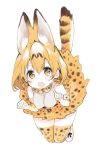  &gt;:d 1girl :d animal_ears blonde_hair bow bowtie breasts cat_ears cat_tail jpeg_artifacts kemono_friends nakayama_miyuki open_mouth paw_pose serval_(kemono_friends) simple_background skirt smile solo tail thigh-highs white_background yellow_eyes zettai_ryouiki 