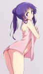  1girl ass blush highres hinata_yukari mel_(melty_pot) naked_towel ponytail purple_hair towel violet_eyes wet yuyushiki 