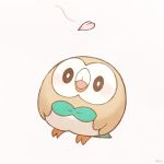  ayu_(mog) bird no_humans open_mouth owl petals pokemon pokemon_(creature) pokemon_(game) pokemon_sm rowlet 