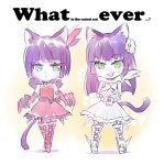  2girls animal_ears boots cat_ears cat_girl cat_tail commentary_request dress english green_eyes iesupa melanie_malachite miltiades_malachite multiple_girls purple_hair red_dress rwby siblings sisters tail twins white_dress 