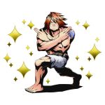  1boy belt brown_eyes brown_hair divine_gate fairy_tail full_body ichiya_vandaly looking_at_viewer muscle official_art shadow shorts solo sparkle spiky_hair tattoo transparent_background ucmm white_shorts 