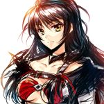  1girl bandage black_hair breasts collarbone hair_ornament hoshi_ichi long_hair looking_at_viewer medium_breasts simple_background sketch solo tales_of_(series) tales_of_berseria under_boob upper_body velvet_crowe white_background yellow_eyes 