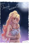  blonde_hair blue_eyes hands_clasped macross macross_frontier masyang_fb7 midriff multicolored_hair ponytail sheryl_nome sweat tank_top two-tone_hair 