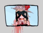  1girl artist_request blonde_hair bow covered_eyes dolls_in_pseudo_paradise frame hat holding iei long_hair ribbon solo touhou 