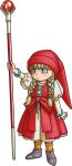  blonde_hair boots bracelet braid commentary dragon_quest dragon_quest_xi dress hat jewelry mage official_art toriyama_akira twin_braids veronica_(dragon_quest_xi) wand 