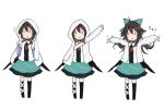  1girl :&gt; arm_up black_hair black_wings blush_stickers commentary_request dressing facing_viewer feathered_wings green_skirt jacket mismatched_legwear no_nose outstretched_arms reiuji_utsuho shirt short_sleeves skirt standing touhou toutenkou white_shirt wings 