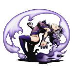  1girl blue_eyes blue_legwear blue_leotard breasts cleavage divine_gate fairy_tail full_body groin large_breasts leotard long_hair mirajane_strauss navel official_art pointy_ears see-through shadow silver_hair solo thigh-highs transparent_background ucmm 