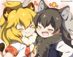  2girls :3 animal_ears antlers blonde_hair blush cat_ears cat_tail eromame kemono_friends lion_(kemono_friends) lion_ears lion_tail long_hair moose_(kemono_friends) multiple_girls open_mouth smile tail 