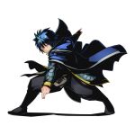  1boy black_boots blue_hair boots brown_eyes cape divine_gate fairy_tail full_body hair_between_eyes jellal_fernandes looking_at_viewer official_art shadow solo spiky_hair transparent_background ucmm 