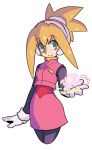  1girl blonde_hair ciel_(rockman) ciel_(rockman)_(cosplay) cosplay green_eyes long_hair muramasa-sushi rockman rockman_dash rockman_zero roll_caskett solo 