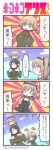  3girls 4koma adachi_fumio333 bangs black_hair black_hairband black_legwear black_shoes black_skirt blonde_hair blue_eyes bow bowtie brown_eyes brown_hair carrying comic commentary_request crying crying_with_eyes_open dress_shirt girls_und_panzer green_jacket hair_ribbon hairband hand_on_hip highres jacket katyusha long_hair long_sleeves military military_uniform miniskirt multiple_girls necktie nonna open_mouth outdoors pleated_skirt red_shirt ribbon school_uniform shimada_arisu shirt shoes short_hair shoulder_carry side_ponytail skirt speech_bubble suspender_skirt suspenders swept_bangs tears thought_bubble translation_request twitter_username uniform white_shirt 