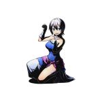  1girl blue_dress blue_eyes breasts collarbone divine_gate dress fairy_tail full_body gloves large_breasts lisanna_strauss looking_at_viewer official_art one_knee paw_pose shadow short_hair silver_hair solo tattoo transparent_background ucmm white_gloves 