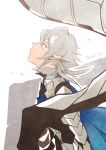  1boy armor cape closed_mouth dated dragon fire_emblem fire_emblem_if looking_up male_my_unit_(fire_emblem_if) modantoire my_unit_(fire_emblem_if) pointy_ears profile red_eyes signature simple_background upper_body white_hair 
