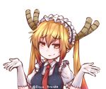  1girl breasts disco_brando gloves headband horns kobayashi-san_chi_no_maidragon large maid necktie red_necktie smug solo tooru_(maidragon) twitter_username 