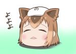  1girl animal_ears bath capybara_(kemono_friends) closed_eyes commentary_request green_background head head_only japari_symbol kemono_friends open_mouth sazanami_konami solo towel towel_on_head translation_request water yukkuri_shiteitte_ne 