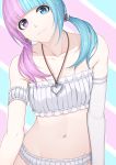  1girl arm_garter asymmetrical_gloves bad_id bad_pixiv_id bandeau bangs bare_shoulders blue_eyes blue_hair blunt_bangs bra collarbone elbow_gloves gloves groin head_tilt heart heart_necklace heisei_yutorin heterochromia light_smile long_hair looking_at_viewer midriff multicolored_hair navel original panties pink_eyes pink_hair single_elbow_glove single_glove solo strapless tubetop twintails two-tone_hair underwear upper_body white_bra white_panties 