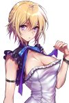  1girl :o blonde_hair bow breasts capelet cleavage highres lavender_hair maruchi original short_hair simple_background solo white_background 