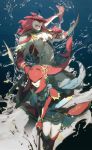  1boy 1girl bangs breasts fins fish_girl hair_ornament highres jewelry long_hair looking_at_viewer mipha monster_boy monster_girl multicolored multicolored_skin muscle no-kan no_eyebrows ponytail red_skin redhead sidon smile the_legend_of_zelda the_legend_of_zelda:_breath_of_the_wild white_skin zora 