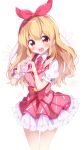  aikatsu! blonde_hair blush dress happy hoshimiya_ichigo long_hair red_eyes ribbon 