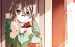  1girl asada_shino brown_eyes brown_hair cake food glasses highres looking_at_viewer shikei short_hair solo sword_art_online 