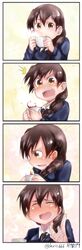  /\/\/\ 1girl absurdres bangs black_necktie blue_sweater blush braid brown_eyes brown_hair comic cup dress_shirt drinking embarrassed full-face_blush girls_und_panzer hair_over_shoulder highres holding long_hair long_sleeves looking_at_viewer looking_away necktie open_mouth rukuriri school_uniform shirt silent_comic single_braid smile solo st._gloriana&#039;s_school_uniform surprised sweater teacup tsukasa-emon twitter_username wavy_mouth white_shirt 