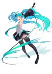  1girl :d ahoge aqua_eyes aqua_hair arm_up armpits detached_sleeves floating_hair full_body hatsune_miku highres homo_1121 long_hair microphone necktie open_mouth outstretched_arm simple_background skirt smile solo thigh-highs twintails very_long_hair vocaloid white_background 