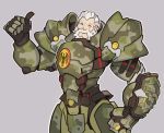  1boy armor beard facial_hair highres overwatch reinhardt_(overwatch) scar short_hair smile splashbrush thumbs_up white_hair 