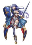  &gt;:o 1girl :o absurdres armor armored_boots armored_dress blue_eyes blue_hair boots breastplate breasts cleavage commentary commentary_request floating_hair full_body gradient_hair greaves hair_between_eyes highleg highleg_leotard highres holding holding_shield holding_sword holding_weapon knees_together_feet_apart left-handed leg_armor leg_lift leg_up leotard long_hair looking_away multicolored_hair official_art open_mouth pauldrons roussel shield shiny shiny_hair shiny_skin shoujo_to_dragon:_genjuu_keiyaku_cryptract shoulder_armor showgirl_skirt simple_background skin_tight solo standing standing_on_one_leg sword teeth thigh-highs thigh_gap weapon white_background white_legwear white_leotard 