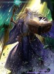  1boy athos_(fire_emblem) beard belt book circlet company_name dragon facial_hair fire_emblem fire_emblem:_rekka_no_ken fire_emblem_cipher full_body long_hair male_focus official_art rock solo staff white_hair 