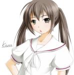  bad_id brown_eyes brown_hair long_hair minami-ke minami_kana mugi_futoshi school_uniform sketch twintails 