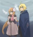  1girl blonde_hair blue_eyes brown_hair coat emil_castagnier flower gloves green_eyes hair_ornament long_hair marta_lualdi tales_of_(series) tales_of_symphonia tales_of_symphonia_knight_of_ratatosk 