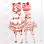  blush braid cake_dress detached_sleeves dress face food_as_clothes food_themed_clothes frills glasses original pink_hair red_eyes short_hair socks strawberry_shortcake toshi_(pixiv62797) toshi_(tsujigiri_style) 