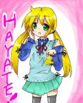  blonde_hair detached_sleeves green_eyes hayate_no_gotoku! long_hair oekaki sanzen'in_nagi sanzenin_nagi thigh-highs thighhighs twintails 