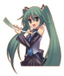  green_eyes green_hair hatsune_miku long_hair lowres narita-kun necktie skirt spring_onion twintails vocaloid 