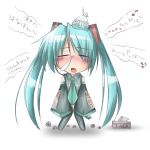  bibi blush chibi closed_eyes detached_sleeves hatsune_miku ice_pack long_hair necktie nose_bubble sick snot thighhighs tissue tissues translated translation_request twintails vocaloid 