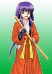  japanese_clothes katana last_blade last_blade_2 long_hair lowres masaki_aeka_jurai nocturnal_rites payot purple_hair red_eyes sheathed shirasaya smile snk solo sword takane_hibiki takane_hibiki_(cosplay) tenchi_muyo tenchi_muyou! weapon 