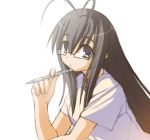  glasses kasuga_yukihito long_hair mahou_sensei_negima mahou_sensei_negima! mechanical_pencil pencil saotome_haruna 