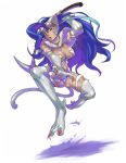  blue_eyes blue_hair capcom cat_ears cat_tail claws felicia goggles goggles_on_head green_eyes jumping long_hair scythe solo tail vampire_(game) wakky 